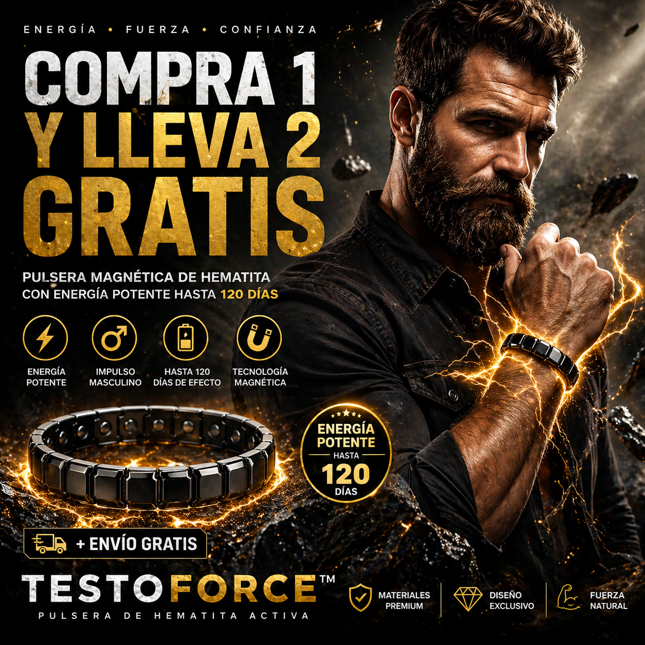 TestoForce™ Pulsera– Activa tu Energía Masculina Natural