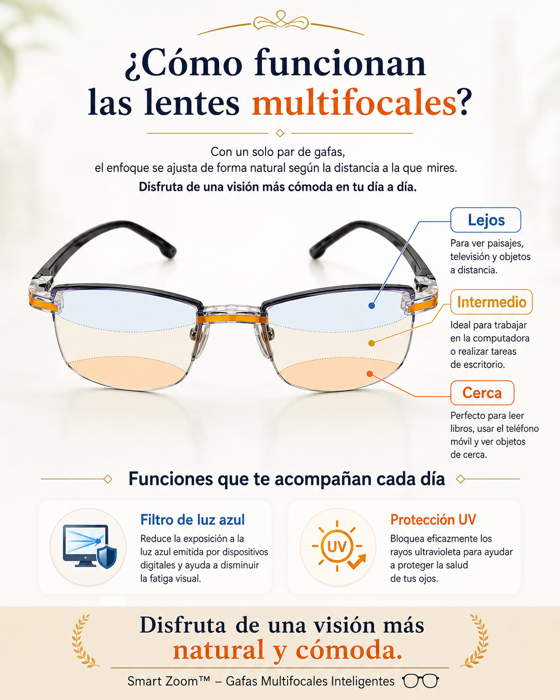 Smart Zoom™ Gafas Multifocales Inteligentes | Ve de cerca y de lejos con un solo par.